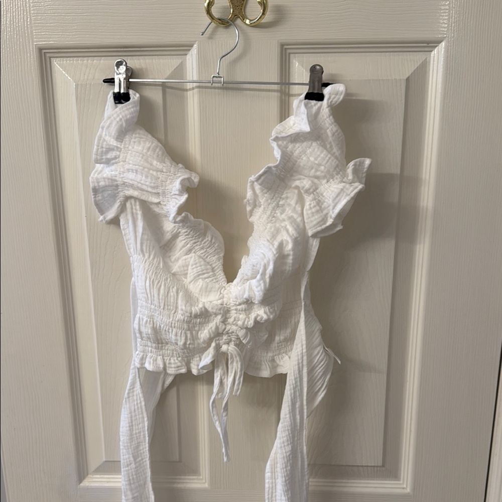 White Ruffled Tie-Front Top - Picture 4 of 4